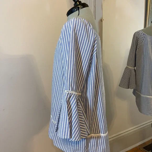 Anthropologie Pleione Pinstripe Bell Sleeve Blouse - Picture 3 of 7